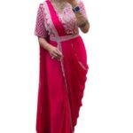 instrofab Ready To Wear Saree For Womens And Girls Chinon Silk Fabric With Embroidery Thread Sequins Work Fully Stiched (Pink)