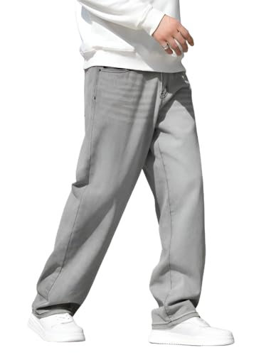 Ben Martin Grey Wide Leg Loose Baggy Jeans for Men, 32