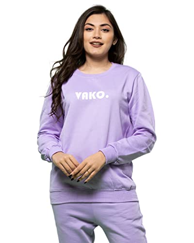 Lappen Fashion Women’s Printed Sweatshirt | Cotton Fleece Winter Wear I Crew Neck Full Sleeve Tees | Light Warm Pullover Sweater I Stylish Look for Women/Girls (XL, Vako. Lilac)
