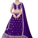 A To Z Cart Women's Silk Embroidered Semi-Stitched Lehenga Choli (Garba LH Purple)