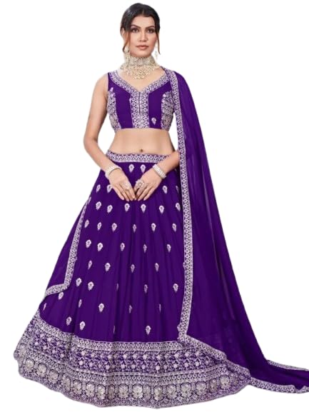 A To Z Cart Women's Silk Embroidered Semi-Stitched Lehenga Choli (Garba LH Purple)