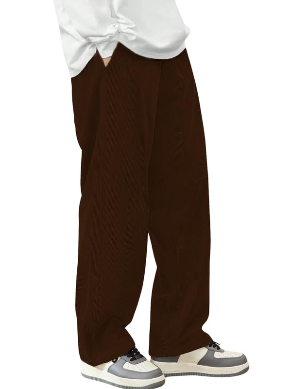 SMOWKLY Men's Premium Polycotton Causal Baggy Fit Jogger || Lightweight & Flexible Elastic Waist with Drawstring || Wrinkle-Free Comfortable Trouser Pant for Summer (1649_DBR_32) Dark Brown
