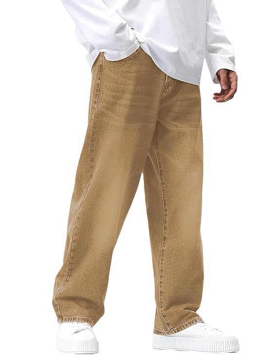 Ben Martin Men's Denim Cotton Oversized Loose Baggy Fit Jeans Pants for Men (in, Numeric, 32, Regular, Khaki)