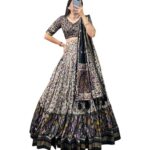 Women's Tussar Silk With Patola Print And Foil Work Lehenga choli || For Navratri (Black)