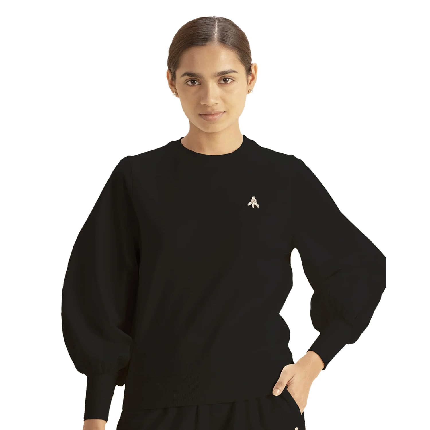 Alonge Women's iCotton Balloon Sleeve Sweatshirt - (Carbon Black_XS)