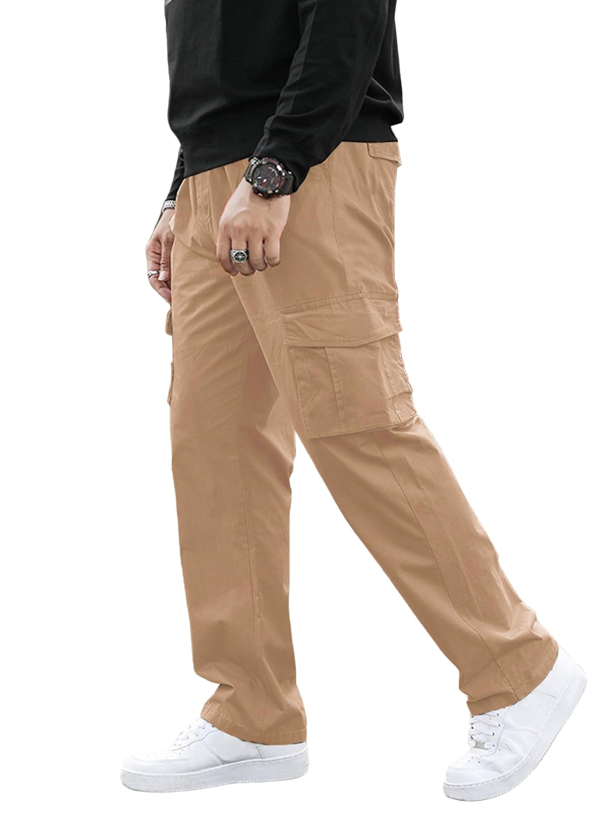 GRECIILOOKS Regular Fit Cotton Trousers Baggy Mid Rise Pants Cargos for Men (GL-TP-1049_Brown_L)