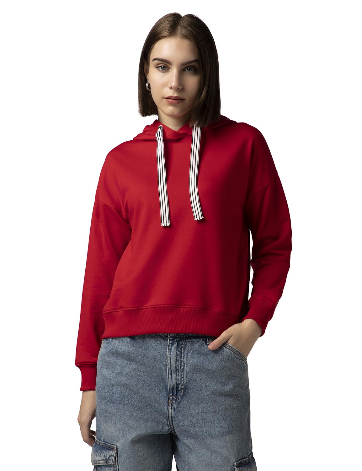 FYLTR Women's Casual Hoodie with Stripe Tape - Rib Hem & Cuff | Drop Shoulder | Casual Winterwear for Women