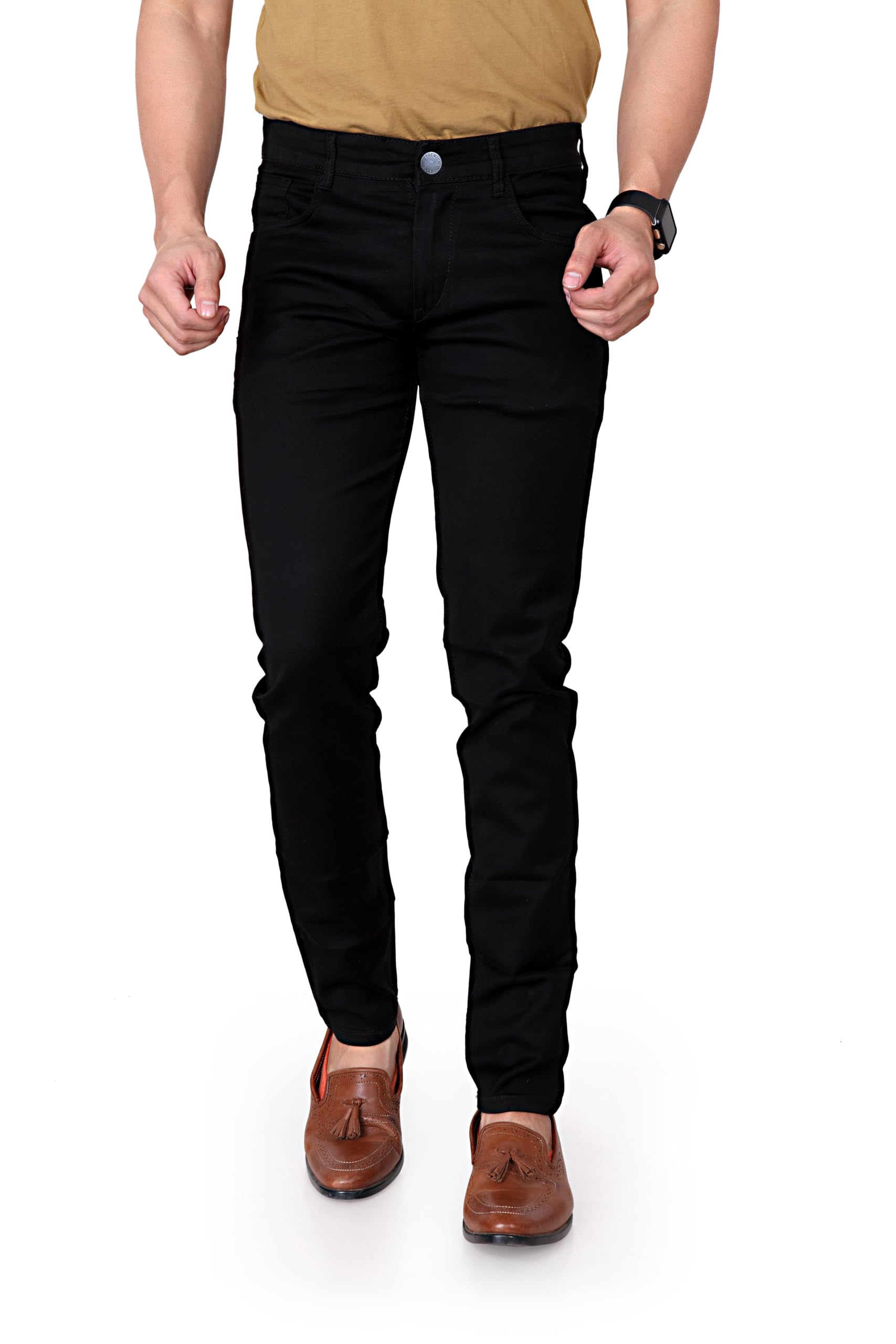 KARGEENS Slim Men's Stretchable Low Rise Jeans Pant for Casual Stylish Cotton Blend Denim (k2103_Black_34)