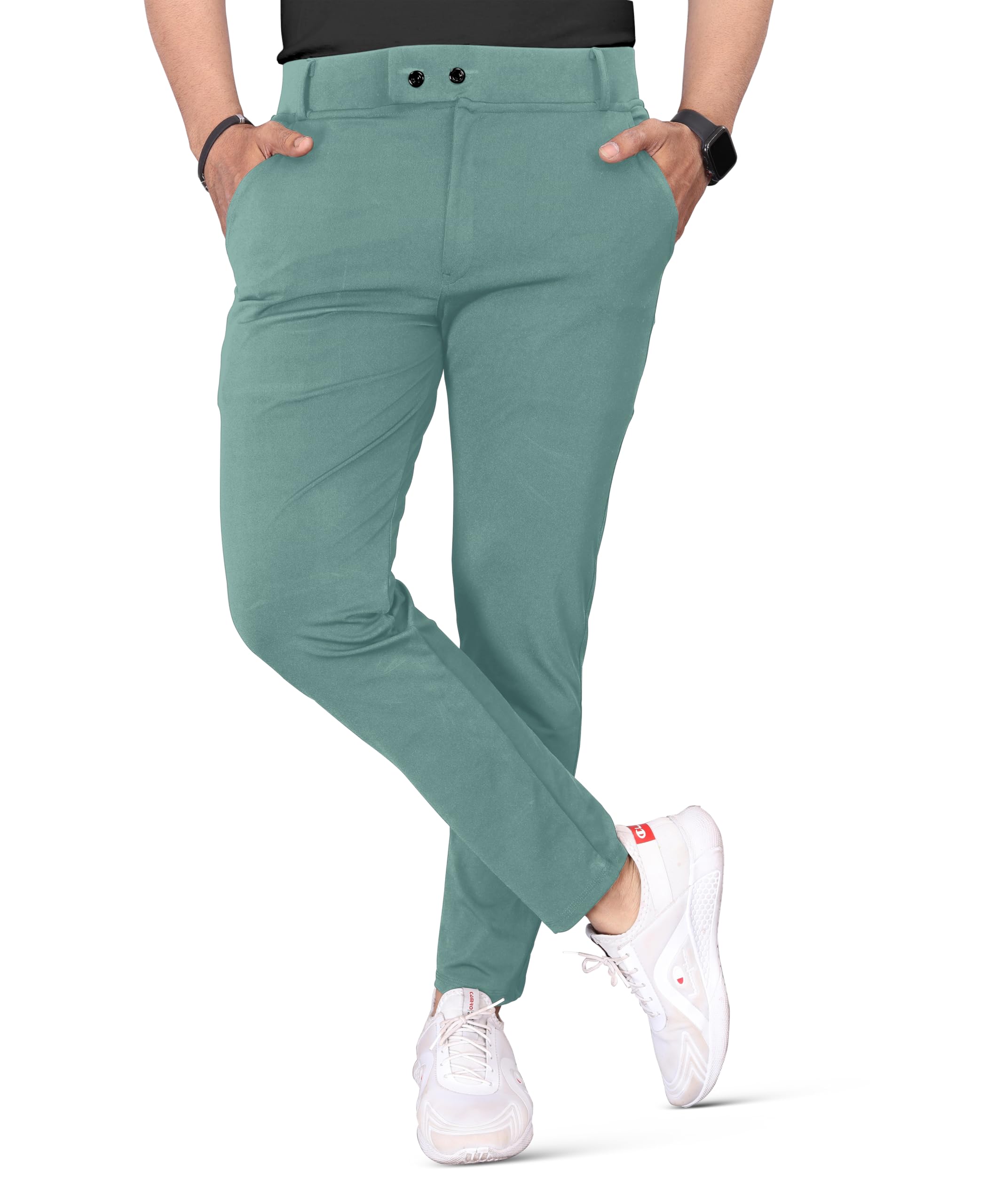 Mehrang Men's Stretchable Stretchable Formal Pant Mid Rise Trousers | Stylish Slim Fit Men's Wear Trousers For Office Or Party | Polycotton Knitted Fabric (In, Numeric, 30, English Green)