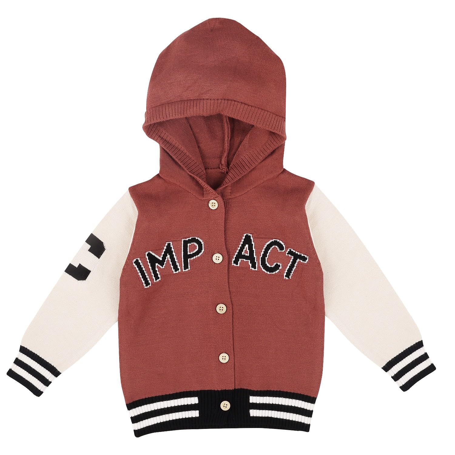 Bold N Elegant Kids Jungle Animal Warm Wool Knitted Front Open Hoodie Sweater Cardigan for Infant Toddler Baby Boys & Girls (3-4 Years, Brick Red)