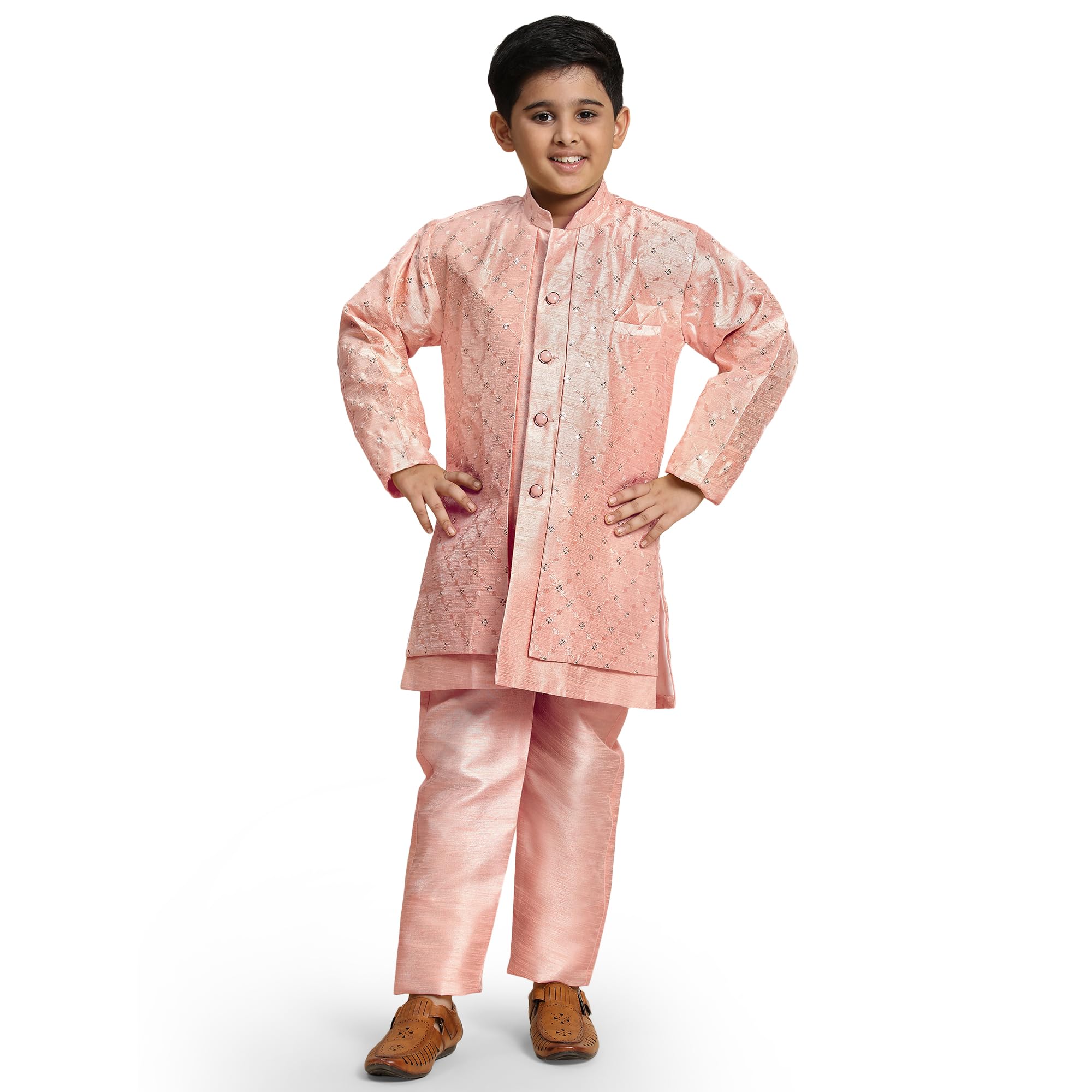 Pro-Ethic Developer Kids Indo-Western set for boys Wedding festive Outfit Sherwani Kids Traditional Outfit for Baby Boys (S-259) (5-6 Years, Pink)