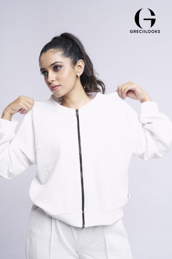 GRECIILOOKS Cotton Regular Woolen Co Ord Hoodie Set for Women Winter Wear | Full Sleeve (GL-W2070&TR1038_White - Image 2
