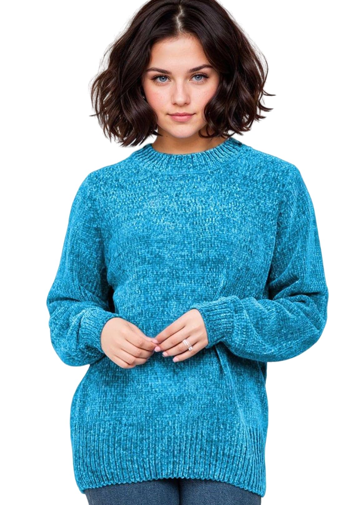 KOTTY Women’s Pullover Sweater Relaxed Fit for Winter Wear(Blue,L)