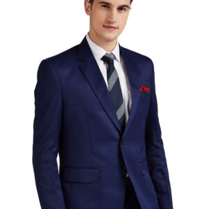 FAVOROSKI Designer Men's Slim Fit Notched Lapel Single Breasted Solid Blazer (Navy Blue, L)