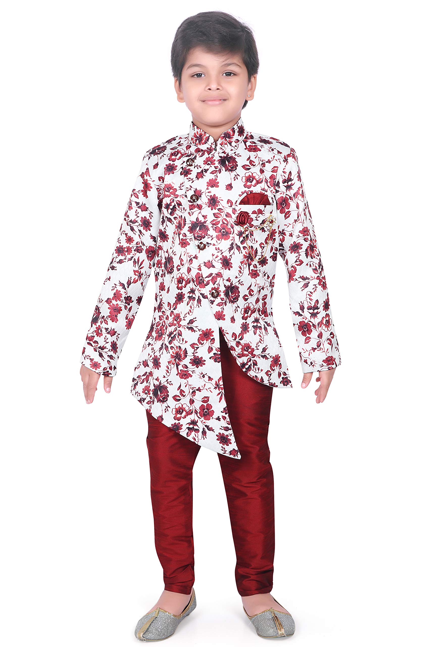 AHHAAAA kids ethnic wear Indo Western Sherwani and Pyjama for Boys (Red, 5-6 Years)