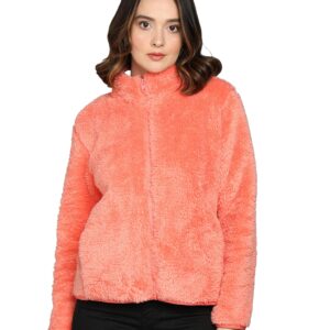 Alan Jones Clothing Women Fluffy Yarn Fleece Full-Zip Jacket (Pink, Standard Length, M)