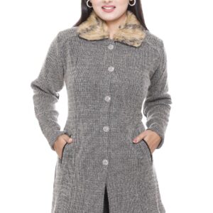 WOOL 4U Women Ladies Girls Winter Wear Hair Wool Open Front Buttoned Fur Collar Neck Stylish Party Woolen Winter Wear Coat Cardigan Sweater Camel