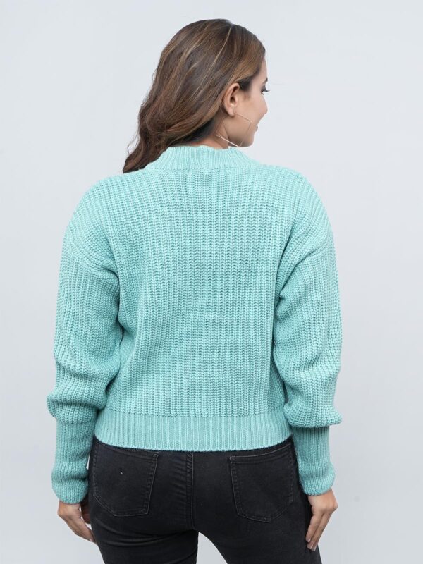 FEVERFEW Stylish Knitted Sweater - V Neck, Green - Image 6