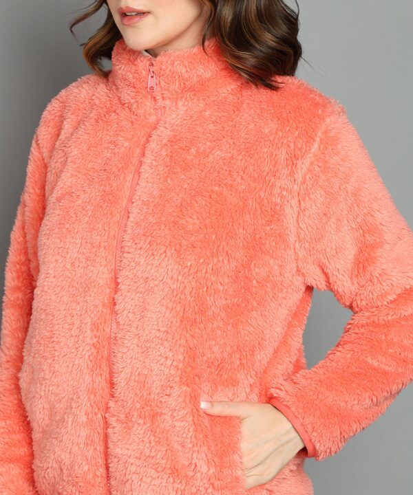 Alan Jones Clothing Women Fluffy Yarn Fleece Full-Zip Jacket (Pink, Standard Length, M) - Image 4