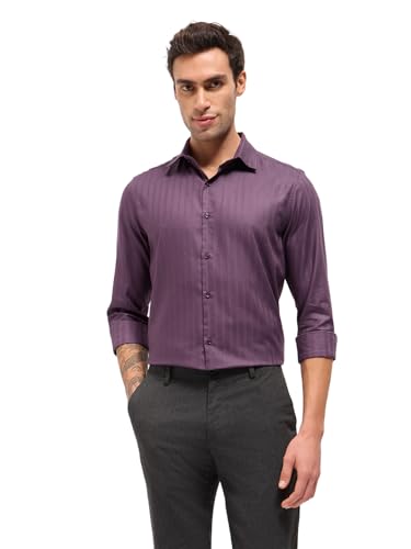 THE BEAR HOUSE Men's Tailored Fit Purple Textured Formal Shirt