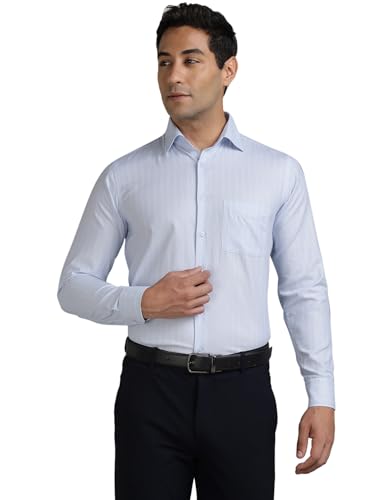 Richlook Men's Formal Shirt Slim Fit | Office Wear | Textured Cotton Blend | Long Sleeve Business Shirt for Men | Meeting & Work Ready - Sky (Dobby Stripe)