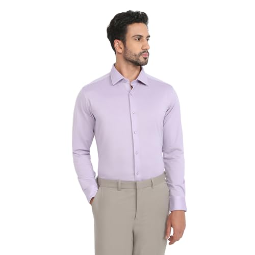 Raymond Men Slim Fit Solid Pattern Cotton Polyester Blend Semicutaway Collar Full Sleeve Formal Shirt (Size: 38)-RMSN13422-V3 Medium Violet