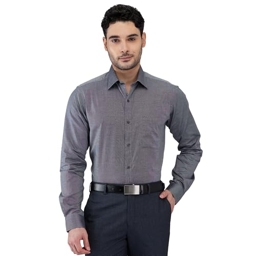 Raymond Men Slim Fit Solid Pattern Pure Cotton Semi Cutaway Collar Full Sleeve Formal Shirt (Size: 46) RMSN13056-G6 Dark Grey