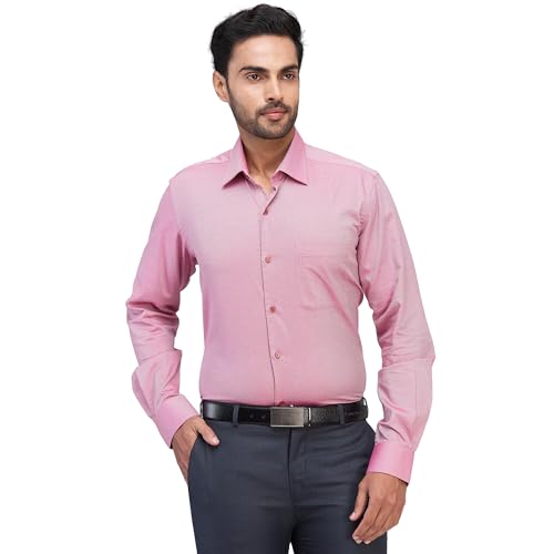 Raymond Men Regular Fit Structure Pattern Pure Cotton Semi Cutaway Collar Full Sleeve Formal Shirt (Size: 40) RISZ00609-R4 Medium Red