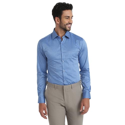 Raymond Men Slim Fit Structure Pattern Pure Cotton Semicutaway Collar Full Sleeve Formal Shirt (Size: 39)-RMSN13376-B6 Dark Blue