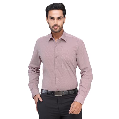 Raymond Men Regular Fit Print Pattern Cotton Blend Semi Cutaway Collar Full Sleeve Formal Shirt (Size: 44) RMSZ13191-M7 Dark Maroon