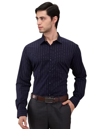 Park Avenue Men Slim Fit Stripe Pattern Cotton Blend Ainsley Collar Full Sleeve Formal Shirt (Size: 39)-PMSX18463-B9