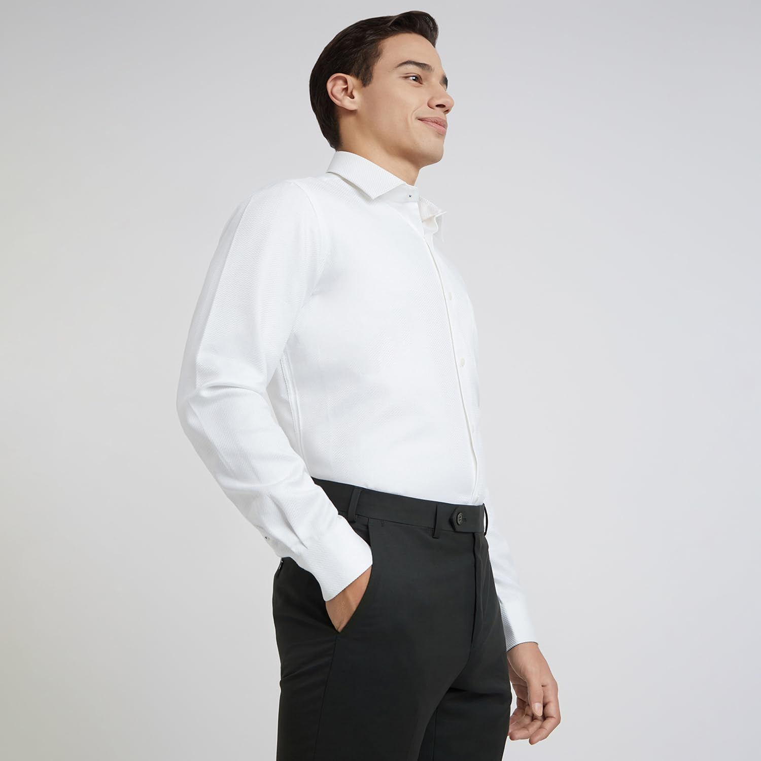 Raymond Men Regular Fit Structure Pattern Pure Cotton Semi Cutaway Collar Full Sleeve Formal Shirt