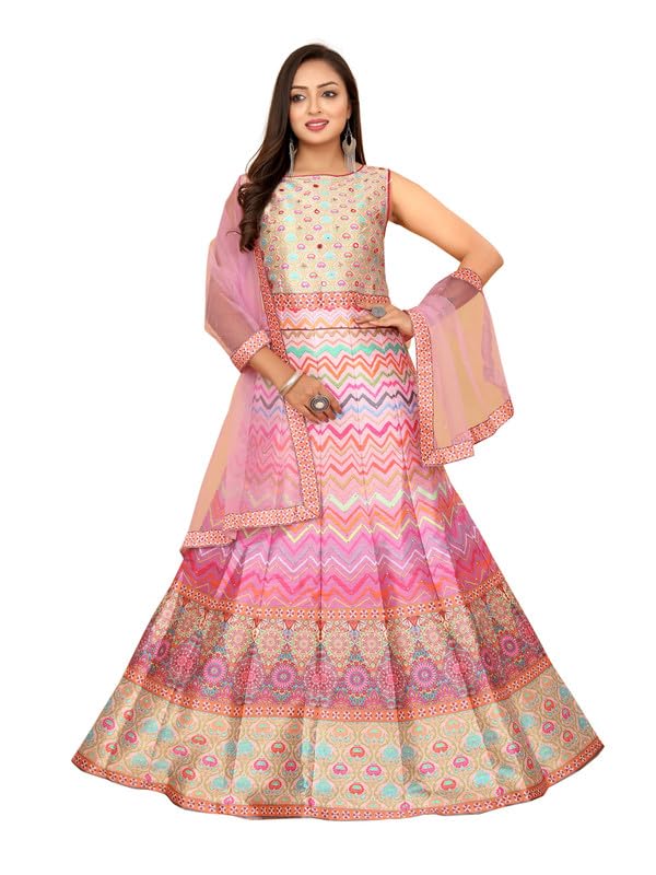 ETHNICTREE Women's Fully Stitched Silk Gown with Net Dupatta for Festive, Paty and Wedding - 2XL- (D.NO.211) Dark Pink