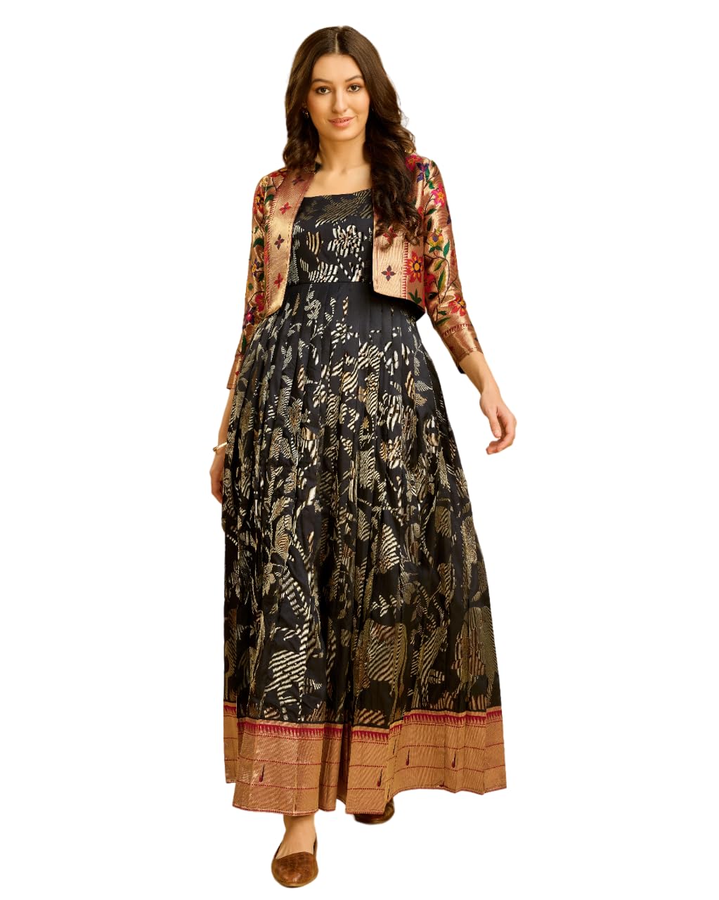 TASARIKA Women Soft Silk Banarasi Weaving Maxi Traditional Purple Gown 1012_S