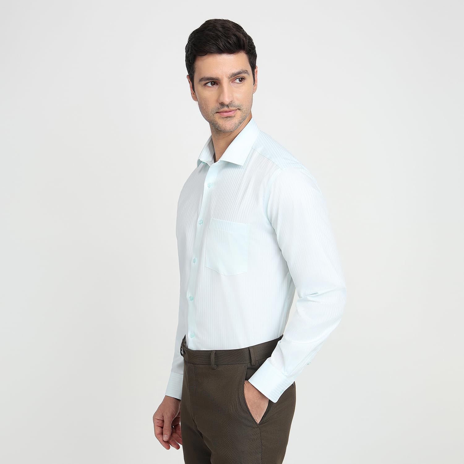 Park Avenue Men Reguler Fit Stripe Pattern Pure Cotton Semi Cutaway Collar Full Sleeve Formal Shirt