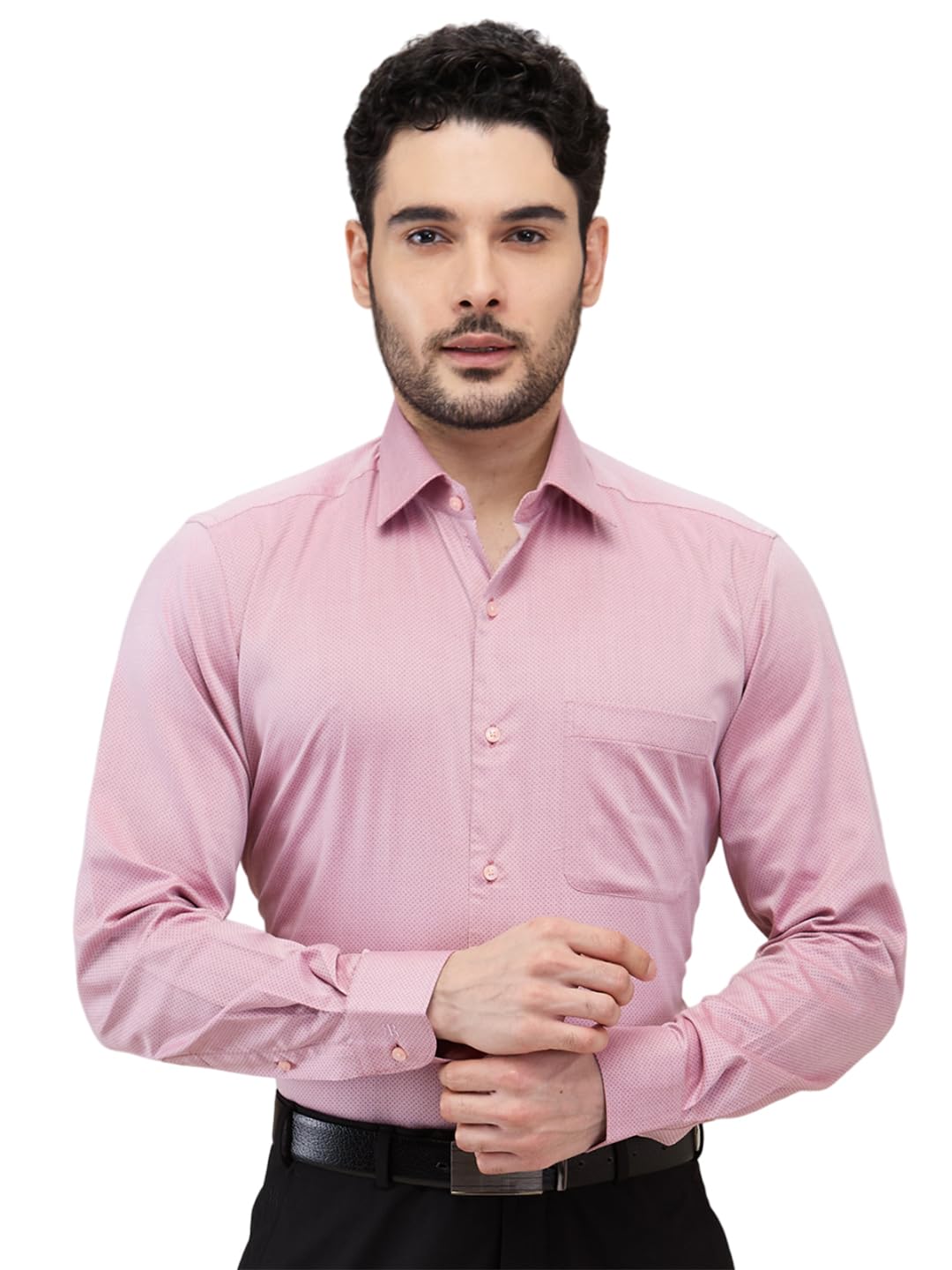 Raymond Men Contemporary Fit Structure Pattern Cotton Blend Semi Cutaway Collar Full Sleeve Formal Shirt