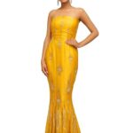 Roy Creation Women's Yellow Strapless Mermaid Gown | Hand Embroidered Silk Organza Party Dress | Boned Corset Fit | Designer Wedding, Cocktail XS to XXL | at-tude Design