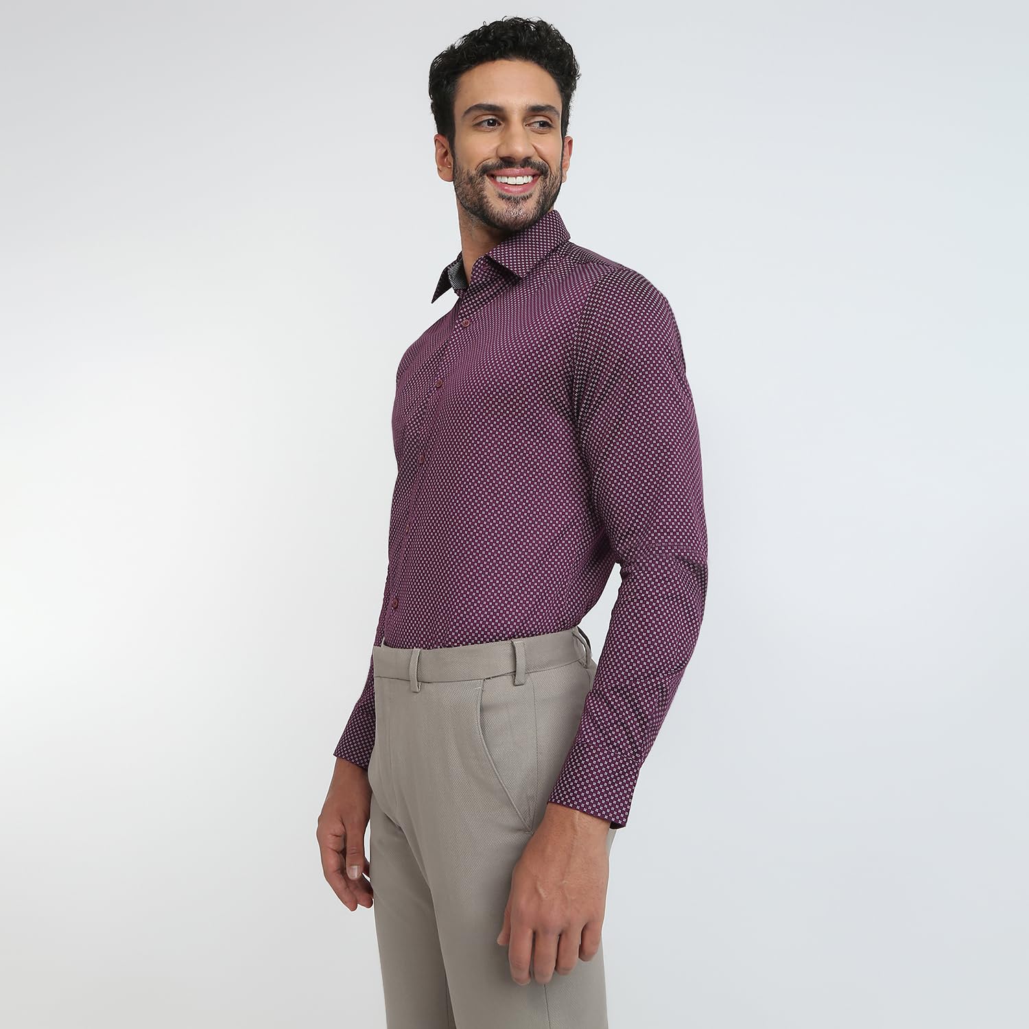 Raymond Men Slim Fit Print Pattern Pure Cotton Semicutaway Collar Full Sleeve Formal Shirt