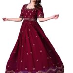 Fashion Basket Georgette Embroidered Long Gown for Women Maroon