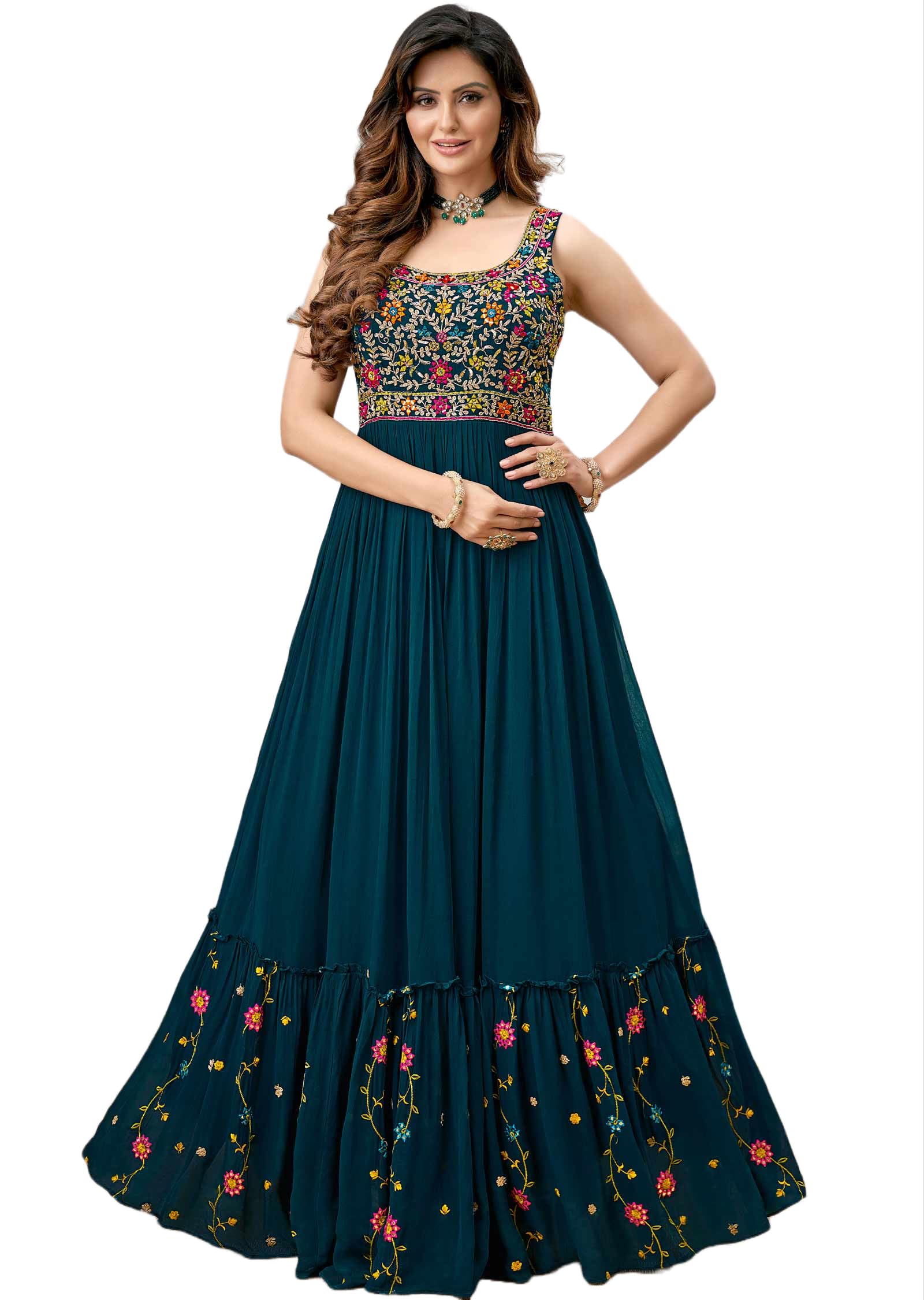 Florely Women's Georgette Traditional Stunning Outfit with Boutique Dress Designs, Stylish Party Dresses Gown (Small) Rama