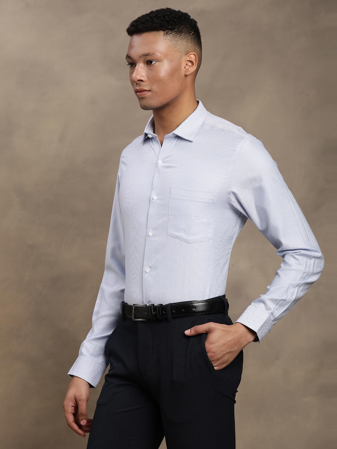 Turtle Men Giza Cotton Slim Fit Dobby Light Blue Formal Shirt