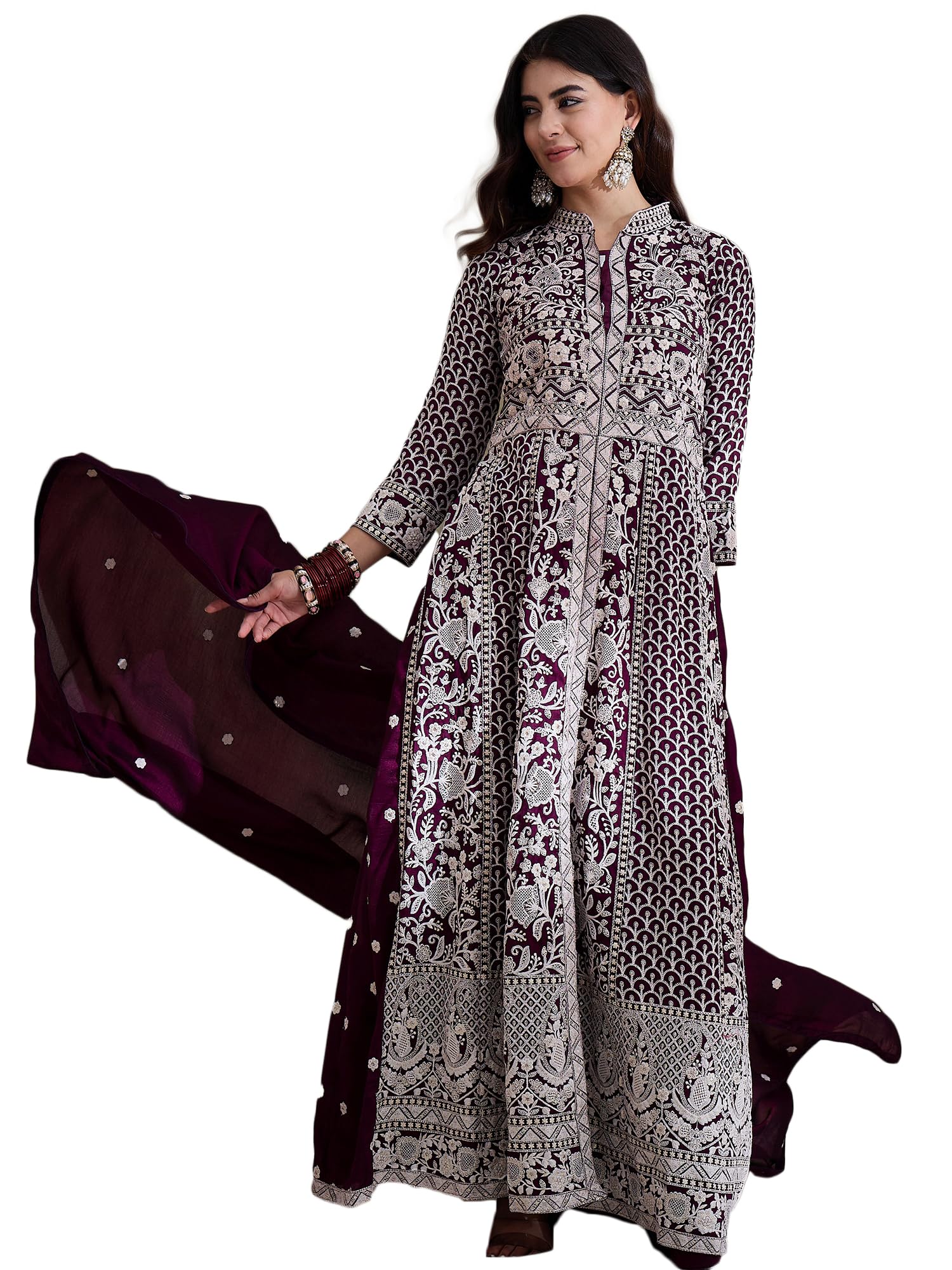Saahmriga Women's Faux Georgette Anarkali Gown Floor Length Wedding Dress (STY-1165-Purple-XXL