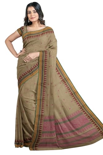 SENSAN Women’s Kanchi Cotton Saree with Blouse Piece [SKU:761] (Tussar)