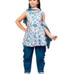 Aarika Girls Ethnic Wear Sea Green Colour Floral Print Beads Embroidery Cotton Blend Dhoti Kurta Set With Dupatta-4-9 Years (DH-SHM-5017)