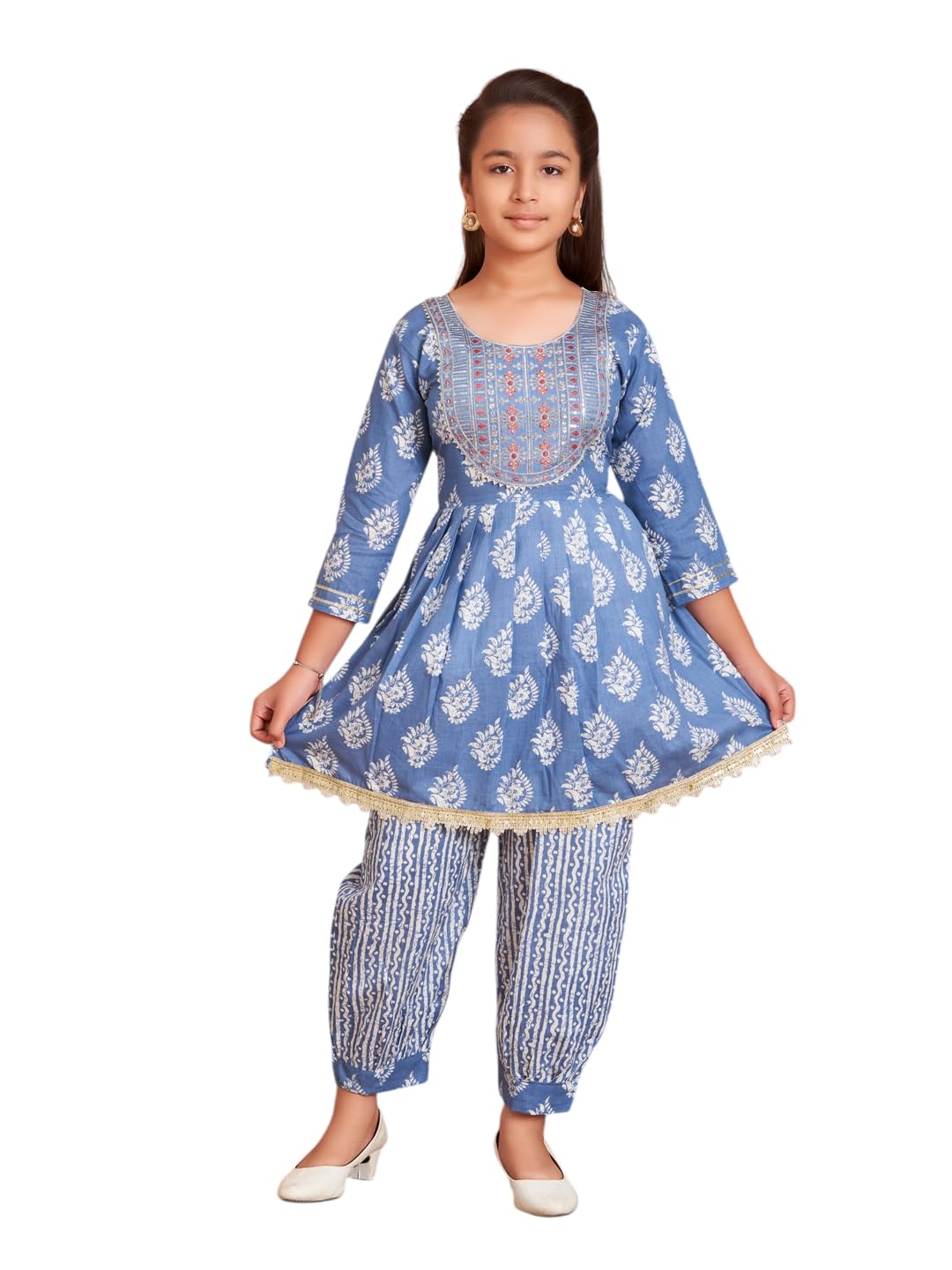 Aarika Girls Ethnic Wear Blue Colour Thread Embroidery Kurti Patiala Set-(4-13 Years)-(PT-TR-K-1078-BLUE-28)