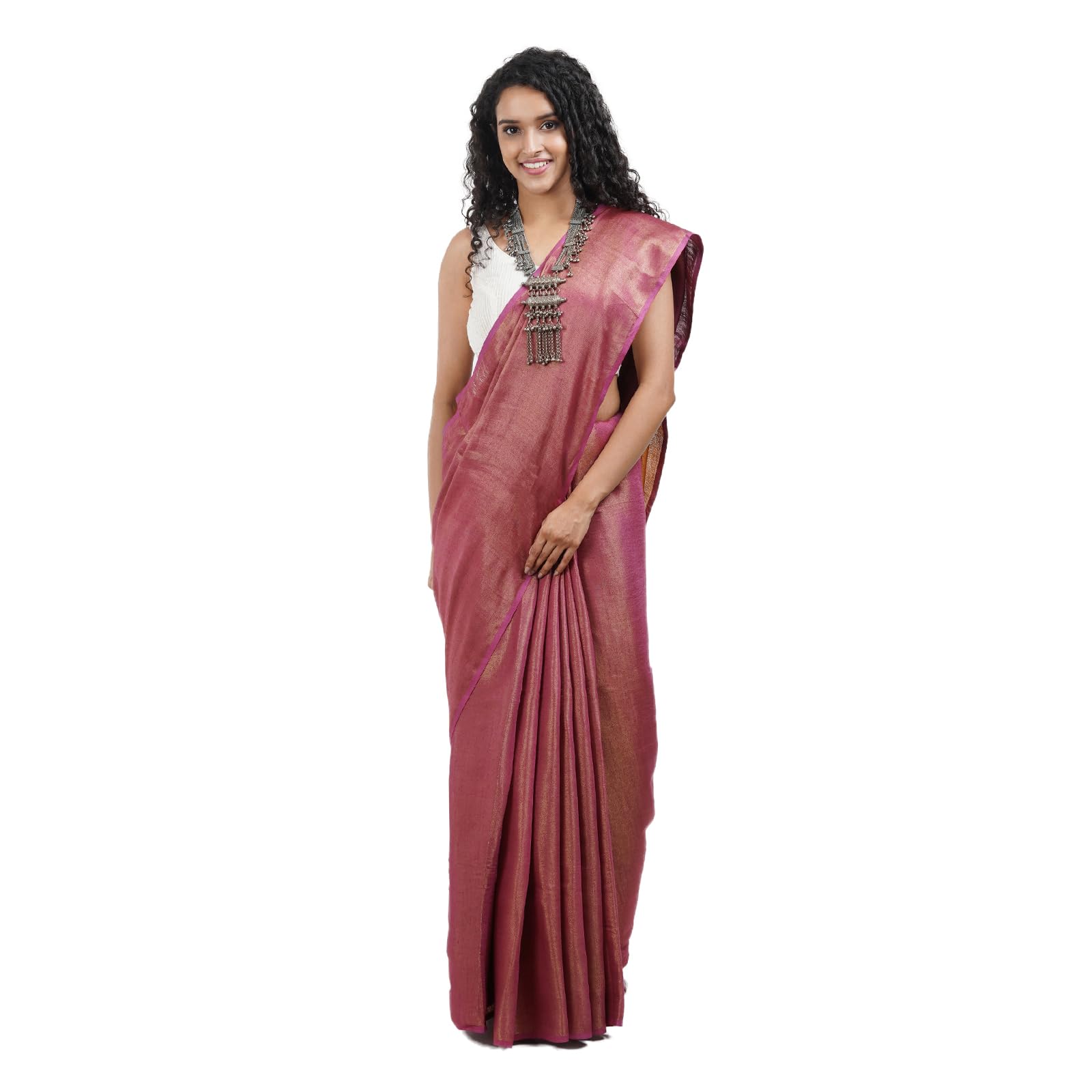 TEEJH Shaurya Onion Pink Tissue Silk Saree
