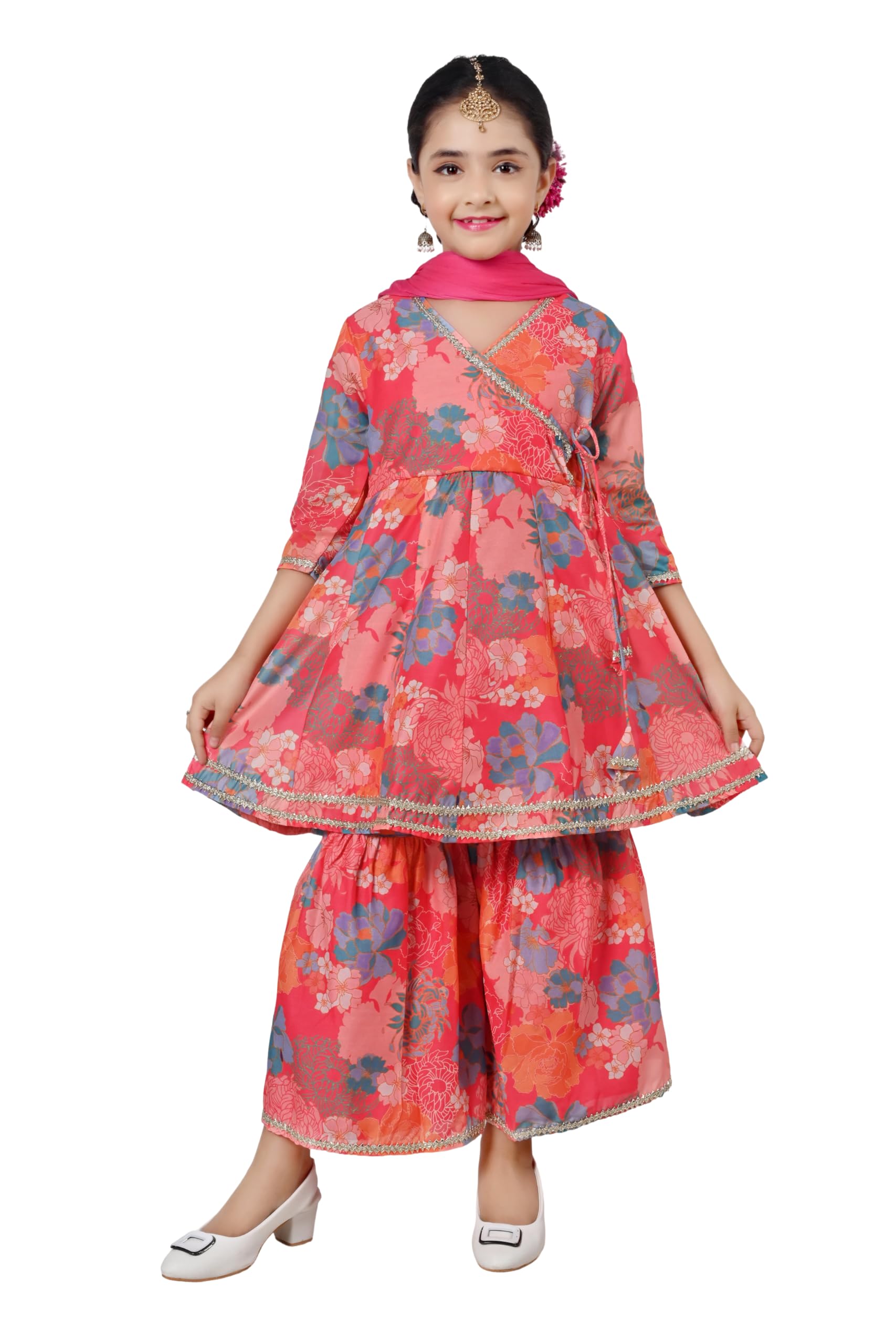 Arshia Fashions Floral Printed Angrakha Style Gotta Patti Cotton Kurta with Sharara & With Dupatta | All Occasion & Festivals Salwar Suit Set