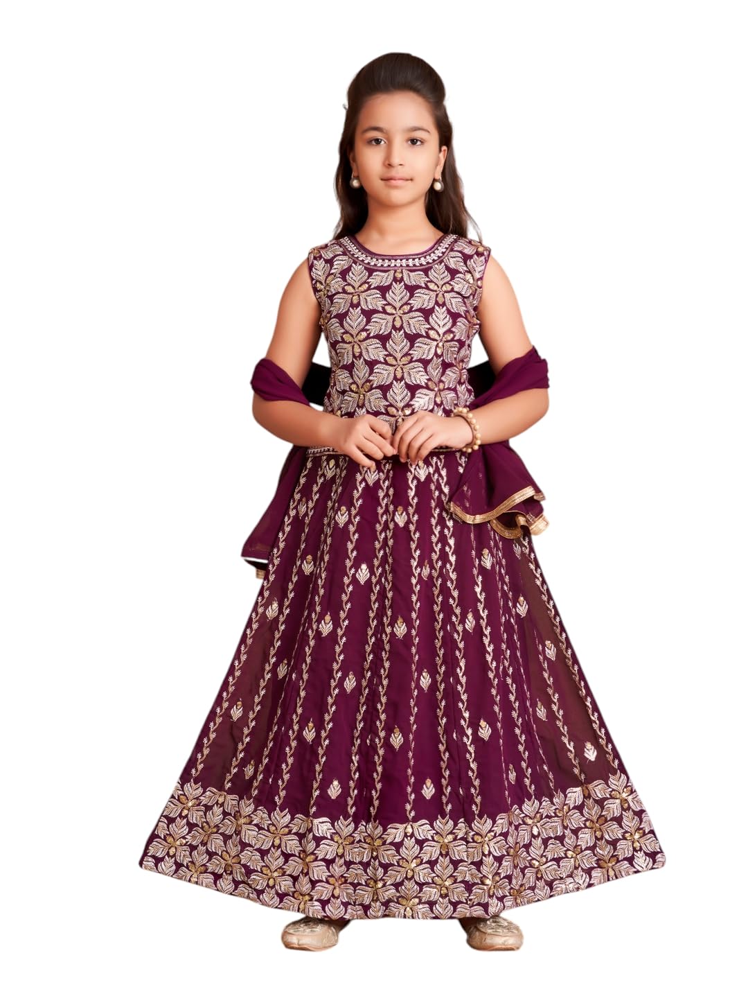 Aarika Girls Ethnic Wear Purple Colour Sequin Thread Embroidery Lehenga Choli Set With Dupatta-(4-10 Years)-(LCH-MC-1489-WINE-28)