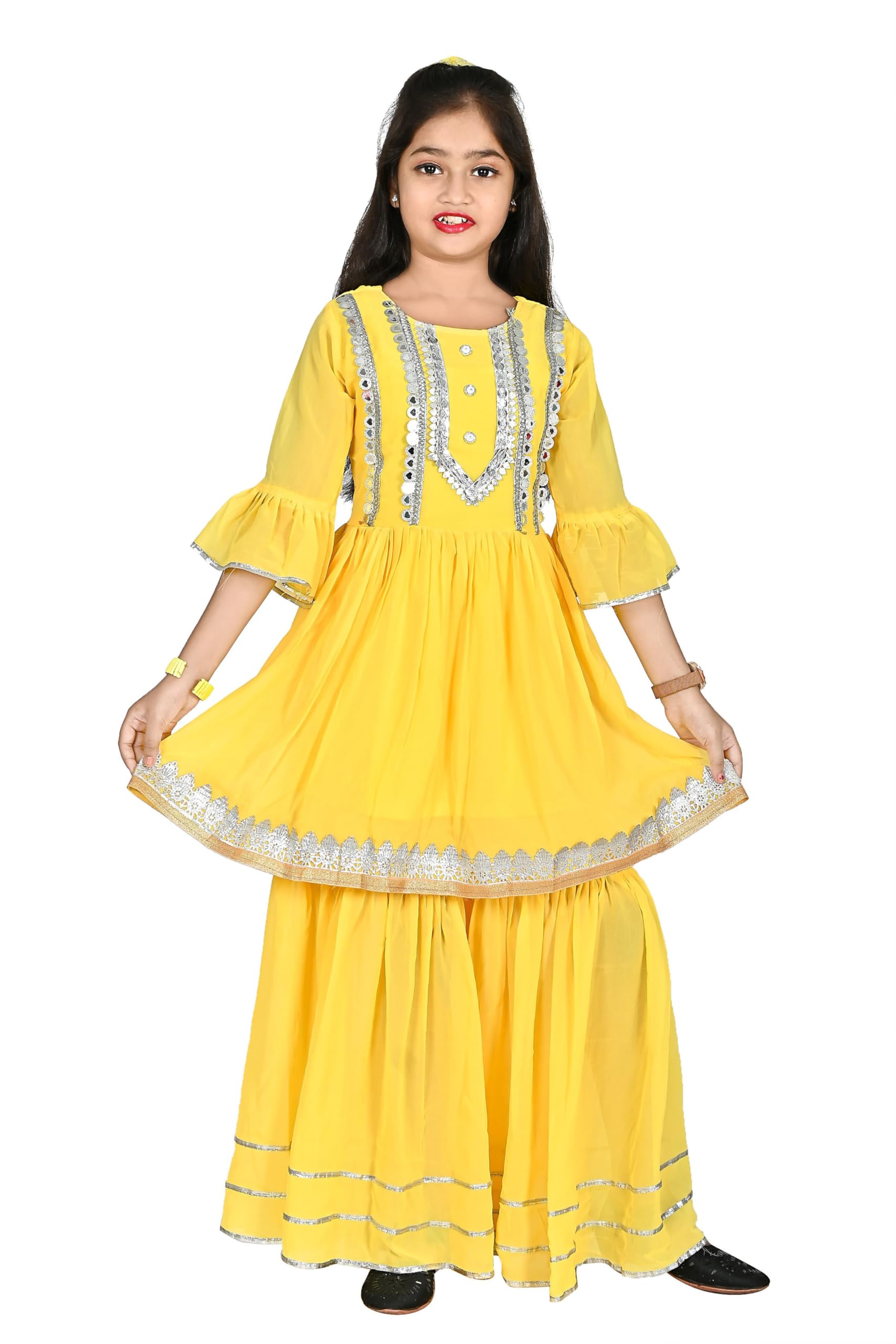 Ethnic dresess Baby Girls Festive & Party Kurta and Palazzo Set (Yellow Pack of 1) (ES2126)