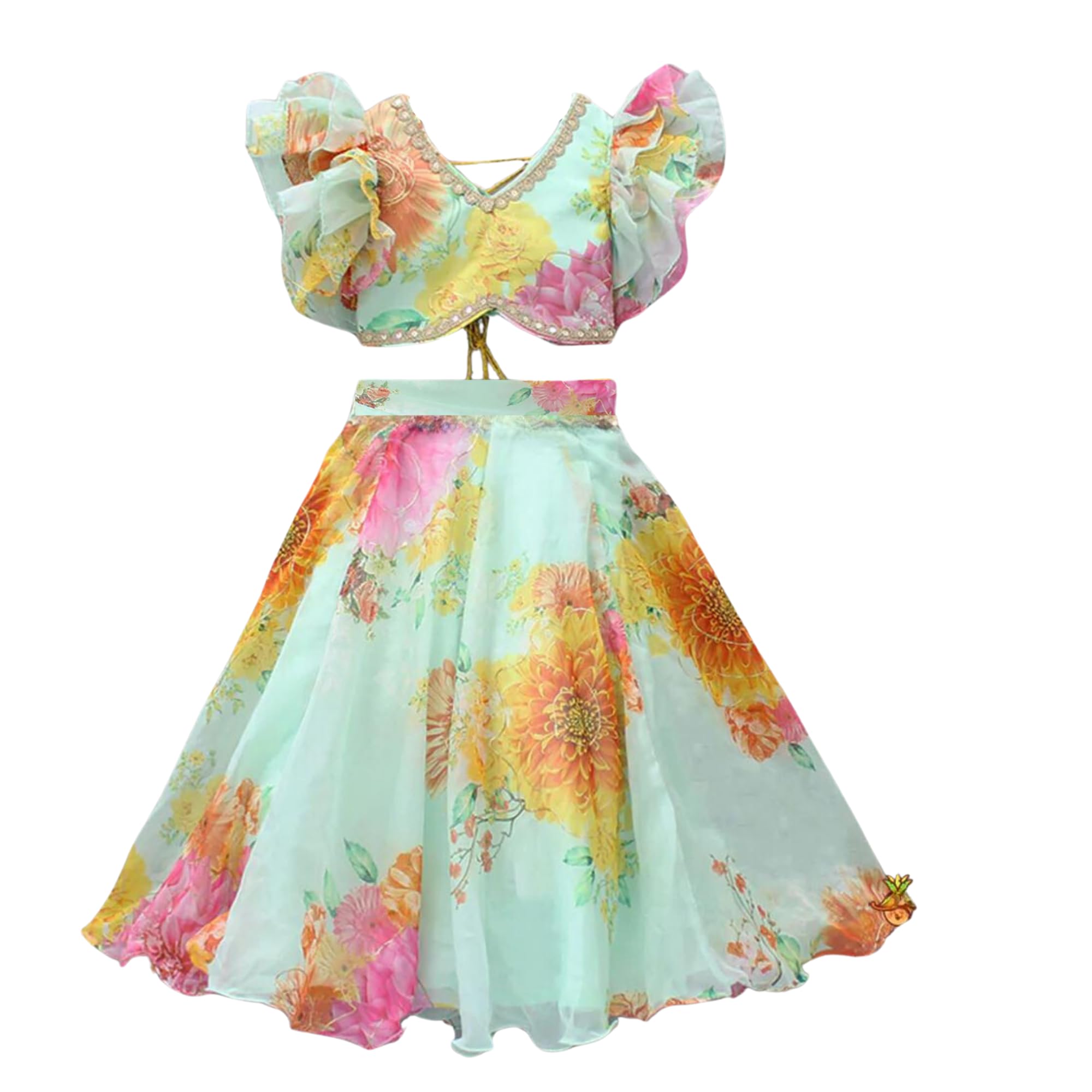 JALARAM INTERNATIONAL Girls Georgette Stylish Readymde Lehenga Choli Set- Kids Party Dress - Traditional Ethnic Dress - Girls (MULTI, 6-7 years)